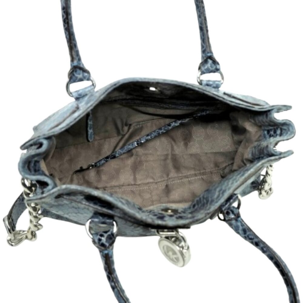 MICHAEL Michael Kors Blue Snake-Print Satchel with Chain Strap - Picture 5 of 5